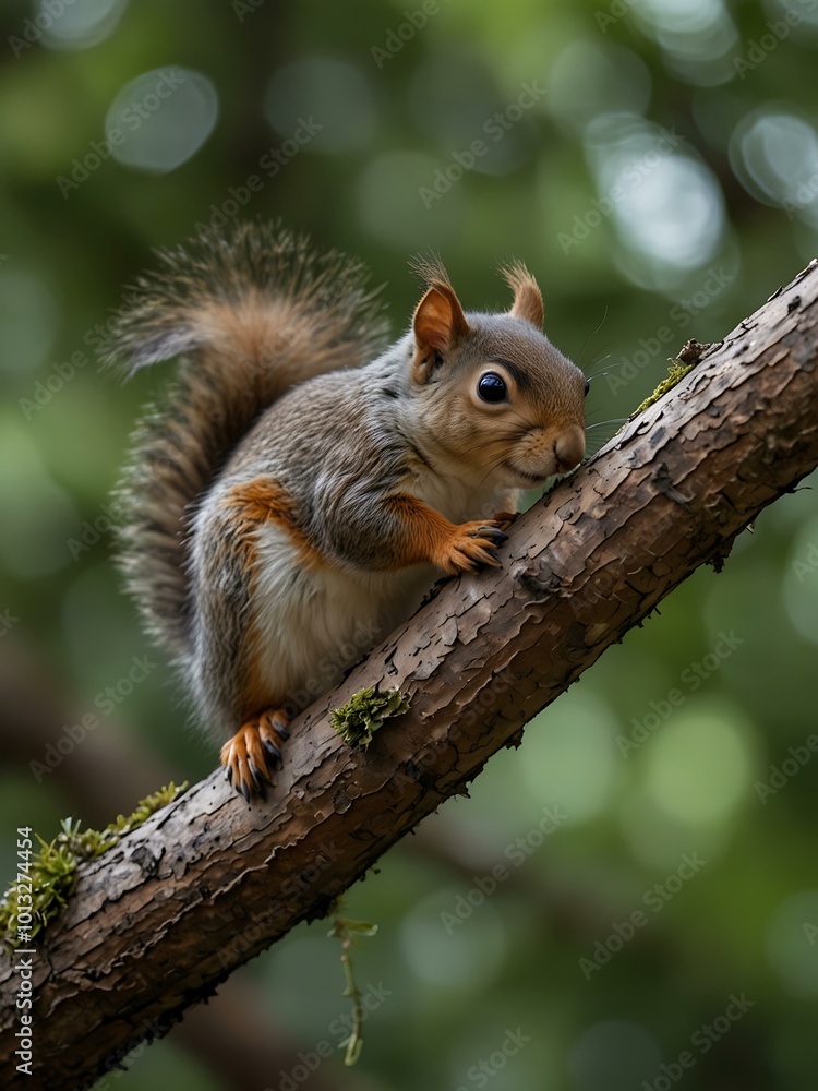 Aufkleber squirrel resting on a tree branch.