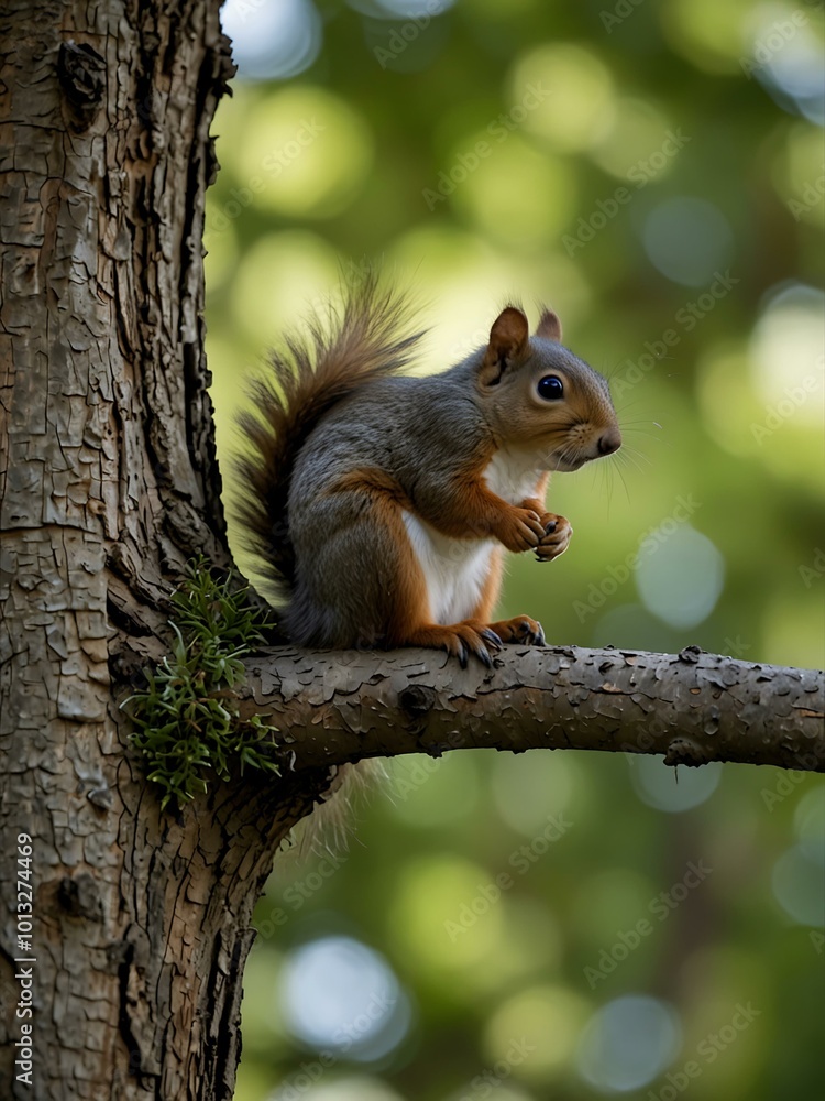 Aufkleber squirrel resting on a tree branch.