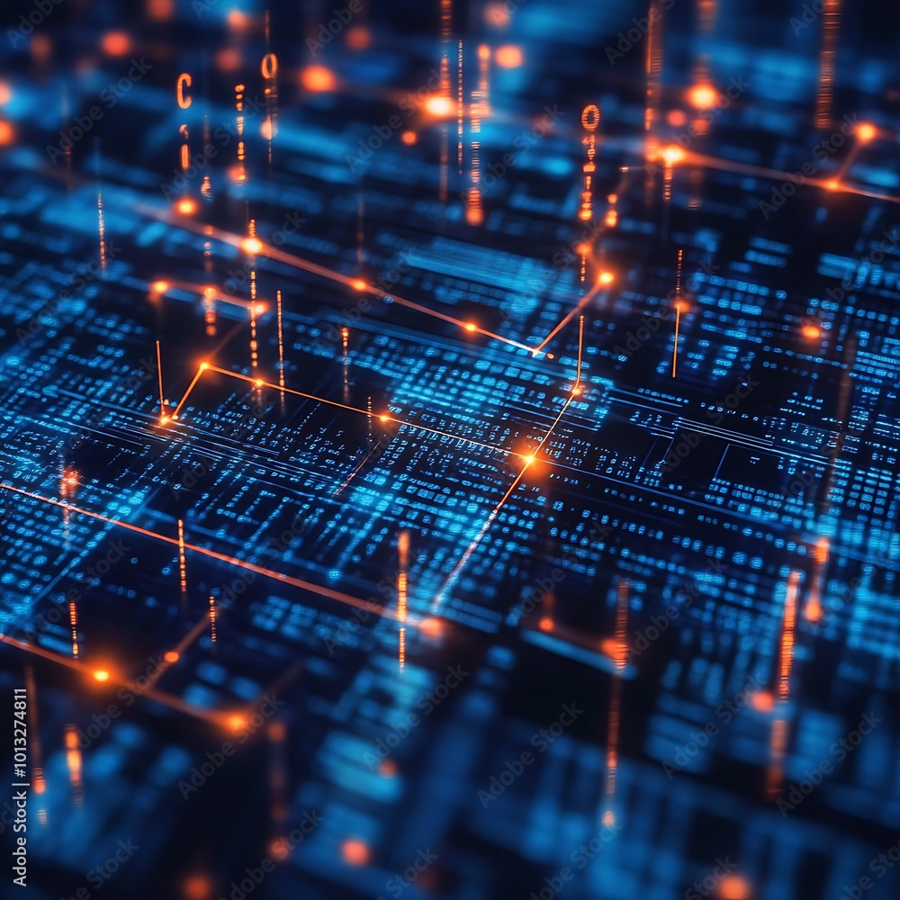 Poster an abstract visualization of cybersecurity featuring digital shields and locks.