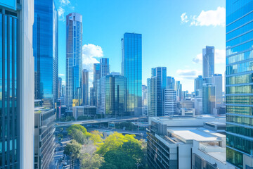 Aerial View of City Skyline with Skyscrapers and Buildings