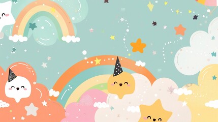 Cute Cartoon Rainbow Background for Children's Day - a delightful and colorful visual. The cute cartoon rainbow backdrop is perfect for celebrating Children's Day