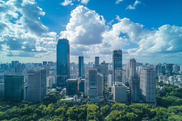 Obraz premium Aerial View of City Skyline with Skyscrapers and Buildings