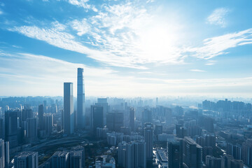 Fototapeta premium Aerial View of City Skyline with Skyscrapers and Buildings