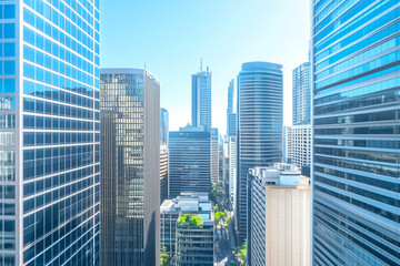 Fototapeta premium Aerial View of City Skyline with Skyscrapers and Buildings