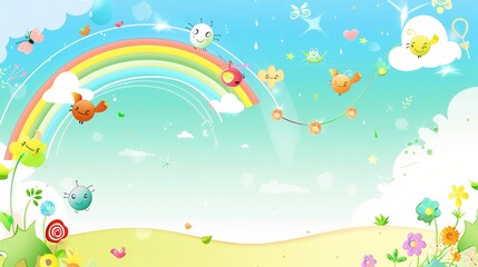 Cute Cartoon Rainbow Background for Children's Day - a delightful and colorful visual. The cute cartoon rainbow backdrop is perfect for celebrating Children's Day