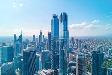 Fototapeta premium Aerial View of City Skyline with Skyscrapers and Buildings