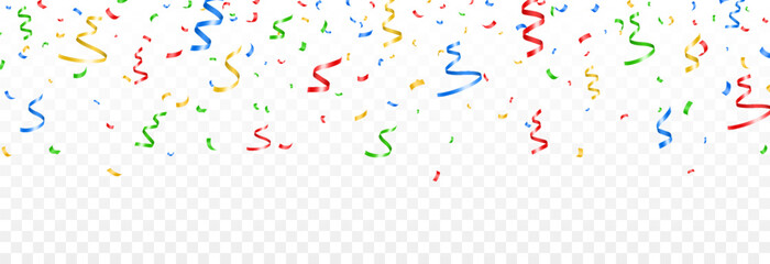 Vector colorful confetti falling from above on an isolated transparent background. Suitable for Christmas or holiday scenes. Confetti PNG.