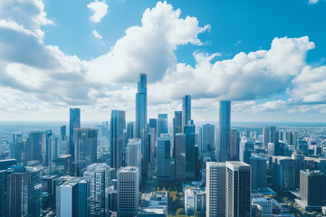 Obraz premium Aerial View of City Skyline with Skyscrapers and Buildings