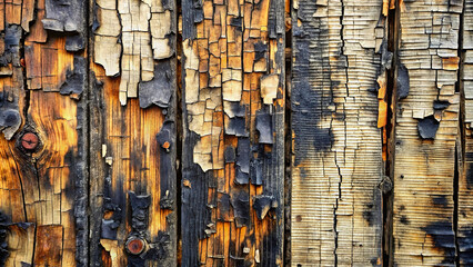 Obraz premium Wooden background. Peeling, burnt paint on old wooden boards. AI, Generation, Illustration.