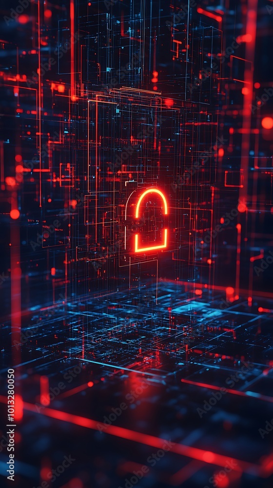 Aufkleber an abstract representation of cybersecurity challenges in the digital age.