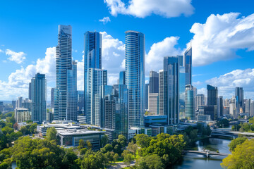 Obraz premium Aerial View of City Skyline with Skyscrapers and Buildings