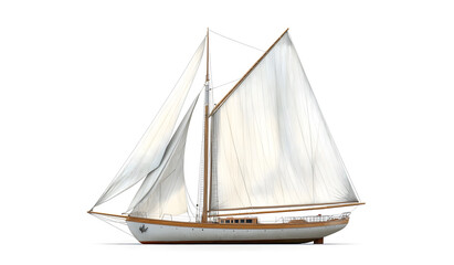 Obraz premium Classic Wooden Sailboat with White Sails Isolated on a White Background design
