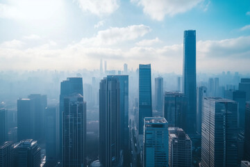 Fototapeta premium Aerial View of City Skyline with Skyscrapers and Buildings