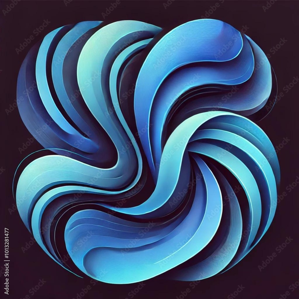 Poster a dynamic abstract design of swirling blue shapes, resembling fluid motion. the layered curves creat
