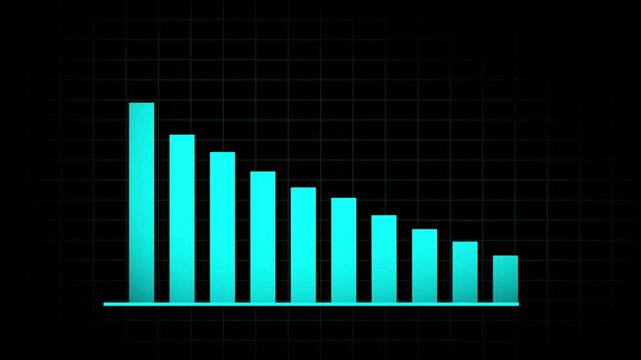 aquamarine color Abstract decreasing business graph chart animation background.