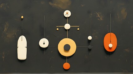 Abstract wall art with geometric shapes in earthy tones.