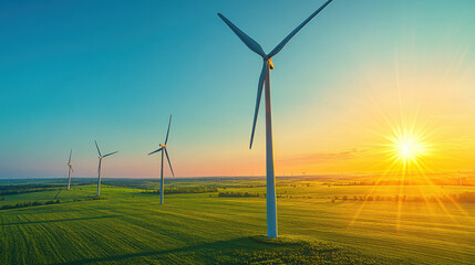 stunning wind farm at sunset, showcasing renewable energy and natures beauty