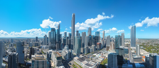 Fototapeta premium Aerial View of City Skyline with Skyscrapers and Buildings