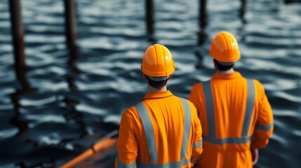 Emergency workers fixing broken levees, flood aftermath, 3D illustration