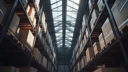 Obraz premium Warehouse storage interior with shelves and glass roof