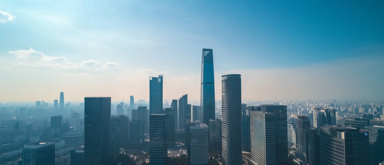 erial View of City Skyline with Skyscrapers and Buildings