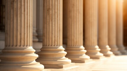 Elegant classic greek columns showcasing texture and detail, representing strength in justice