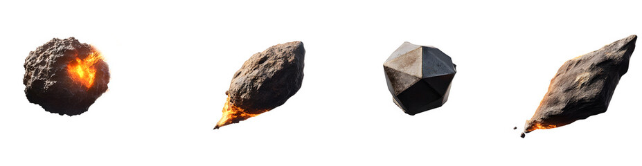Fototapeta premium Set of various realistic large comet meteorites burns isolated on transparent background.&nbsp;