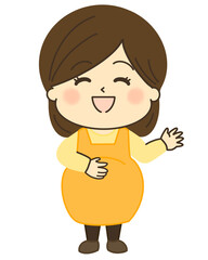 笑顔で手を振っている妊婦さんのイラスト