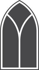 Gothic church window. Cathedral stained glass arch. Frame with pattern. Element of catholic medieval architecture. Old vintage frame silhouette