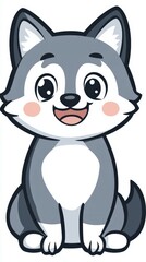 Obraz premium Cute wolf icon with a friendly expression sitting happily