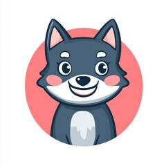 Cute wolf icon with a friendly smile, set against a vibrant background