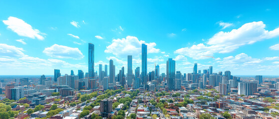 Fototapeta premium Aerial View of City Skyline with Skyscrapers and Buildings