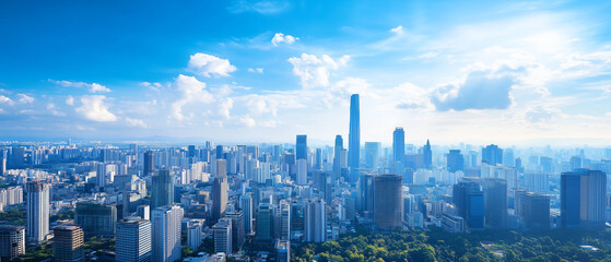 Obraz premium Aerial View of City Skyline with Skyscrapers and Buildings