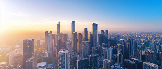 Fototapeta premium Aerial View of City Skyline with Skyscrapers and Buildings