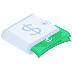 Isometric Wallet with Cash Icon