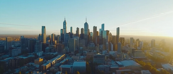 Aerial View of City Skyline with Skyscrapers and Buildings