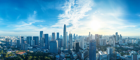 Naklejka premium Aerial View of City Skyline with Skyscrapers and Buildings