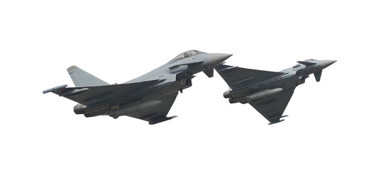 eurofighter typhoon jet fighters in flight on transparent background