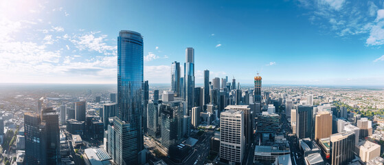 Fototapeta premium Aerial View of City Skyline with Skyscrapers and Buildings