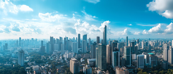 Naklejka premium Aerial View of City Skyline with Skyscrapers and Buildings
