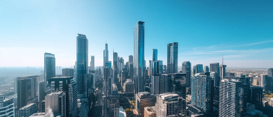Naklejka premium Aerial View of City Skyline with Skyscrapers and Buildings