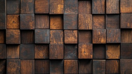Wooden Block Wall Close-Up