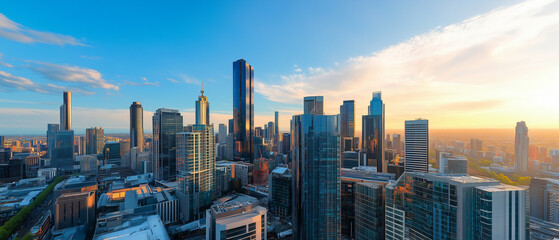 Aerial View of City Skyline with Skyscrapers and Buildings
