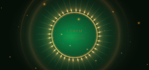 Luxury green background with circle glowing golden line lighting effect sparkle.