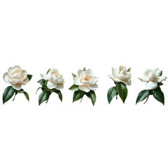 Five White Gardenias Isolated On a White Background