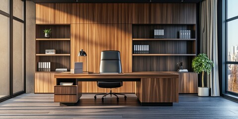 Wooden Desk with Black Chair