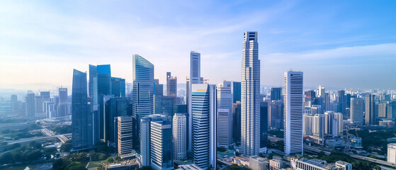 Fototapeta premium Aerial View of City Skyline with Skyscrapers and Buildings