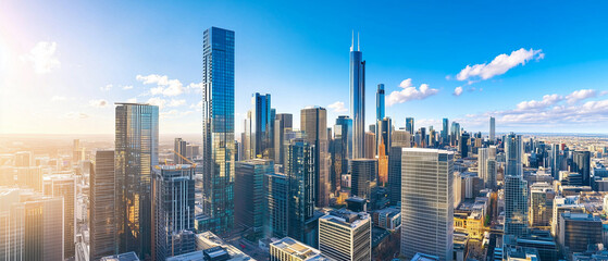 Fototapeta premium Aerial View of City Skyline with Skyscrapers and Buildings