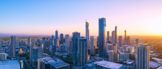 Fototapeta premium Aerial View of City Skyline with Skyscrapers and Buildings