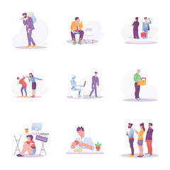 Set of Unemployment Flat Style Illustrations 

